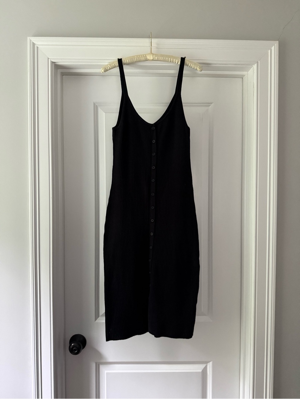 Abercrombie & Fitch Black Ribbed Button-Front Midi Sweater Dress